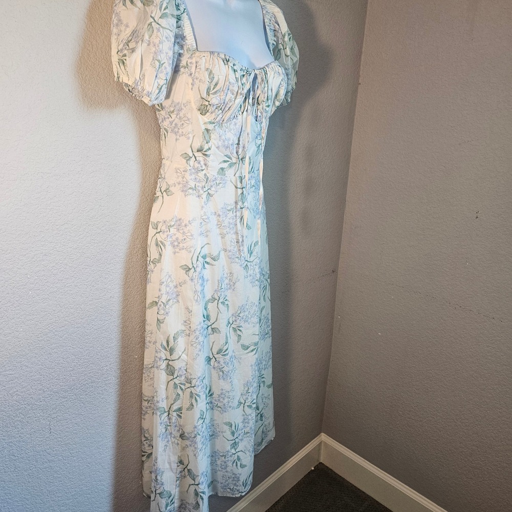 Mable NWT midi blue white floral dress medium cottage core fairy core - Picture 4 of 11